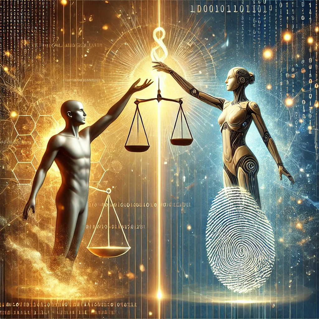 AI generate image with the prompt "the concept of human and AI ethical alignment"